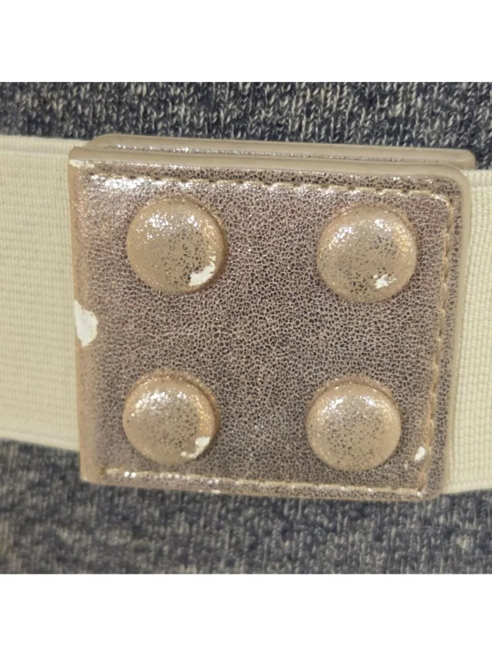 Rhinestone Waist Belt Womens Elastic Faux Leather Snap Closure Cream Vintage